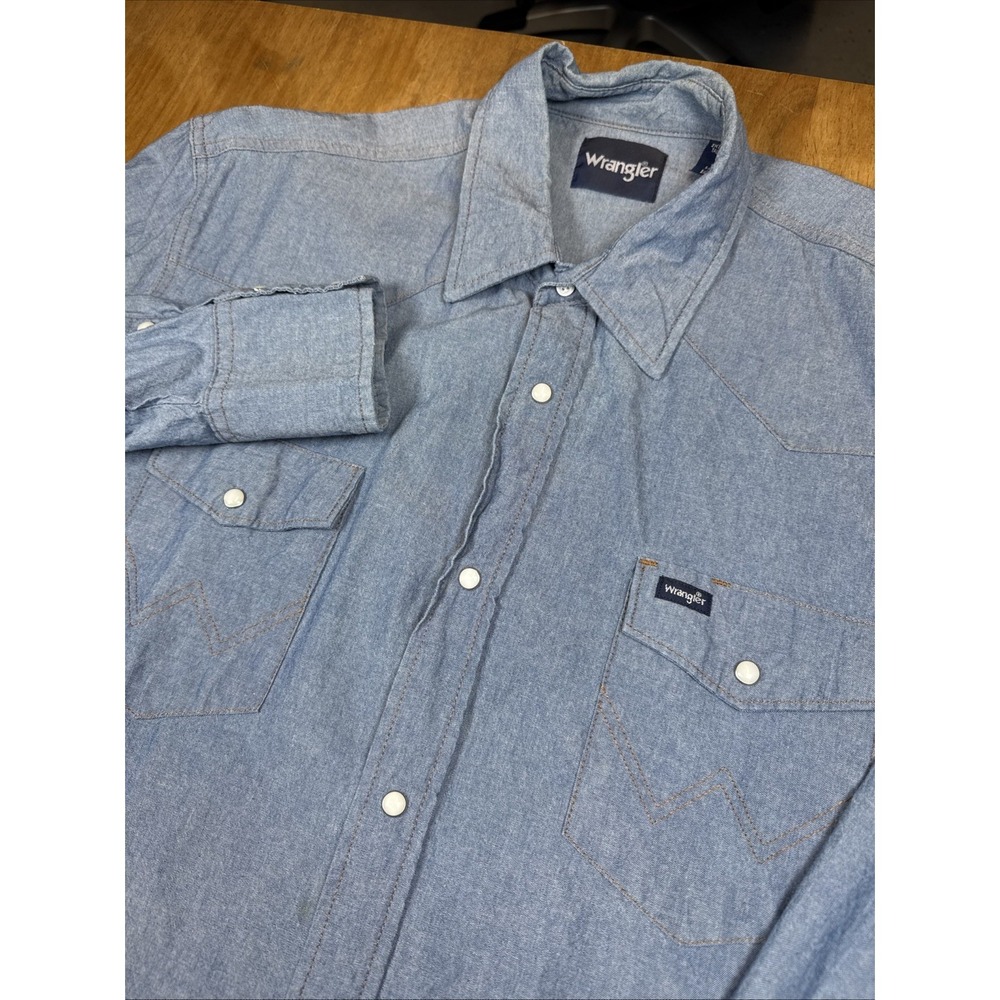 Wrangler Men's 2XLT B&T Pearl Snap Long Sleeve Denim Cowboy Western Shirt